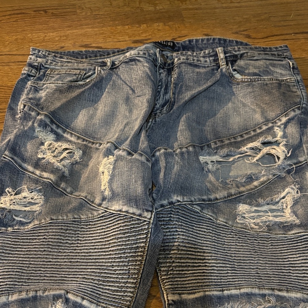 Stylish Blue Distressed Bootcut Jeans